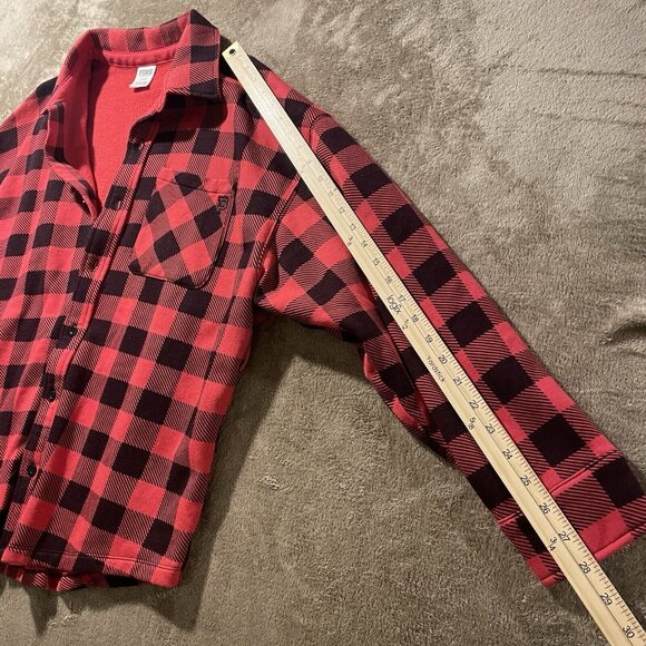 Victoria Secret PINK Shirt M Black Red Checkered Buffalo Plaid Fleece Oversized - Picture 6 of 8